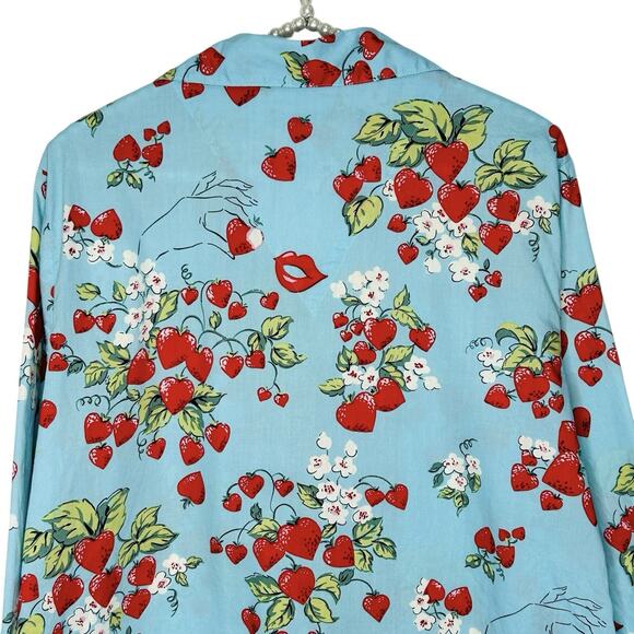 Nick & Nora Strawberry Pajama Top Womens Large Sleepwear‎ Summer Retro Country - Picture 7 of 13